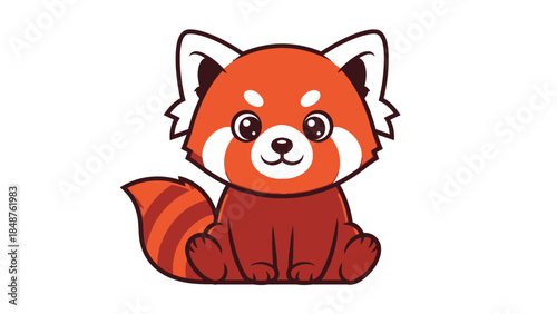 Adorable Red Panda Cub Sitting Calmly with a Cute Expression on an Isolated White Background