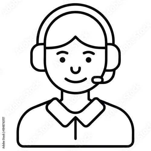 line drawing of a smiling person wearing a headset  customer support