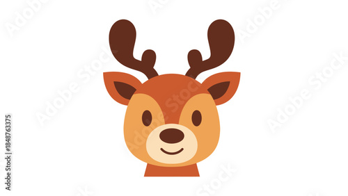 Cute cartoon deer head with antlers and a friendly face, isolated white background