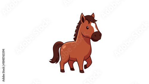 Cute cartoon horse foal standing with a gentle, friendly expression, isolated white background.