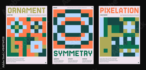 Abstract decorative pixel composition with modular symmetry