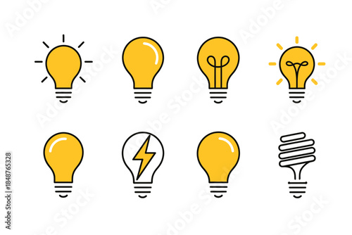 Various Light Bulb Icons Illustrations for Ideas and Creativity Concepts