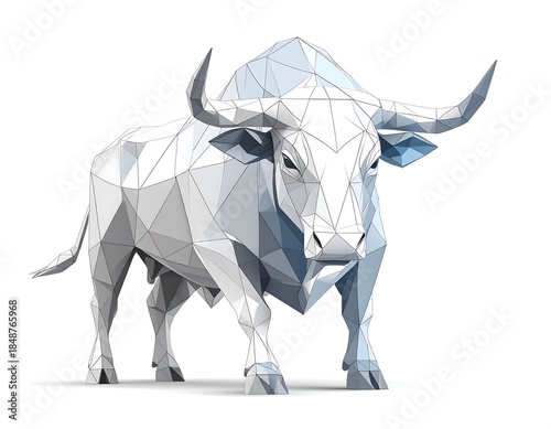 Low-poly illustration of a bull in shades of white and gray (1)