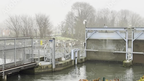 River Regulation Infrastructure on Lambro in San Donato Milanese, Lombardy, Italy