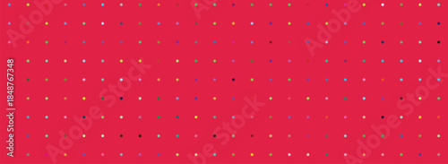 Vibrant pixelated pattern featuring a playful arrangement of multicolored dots on a rich red digital canvas