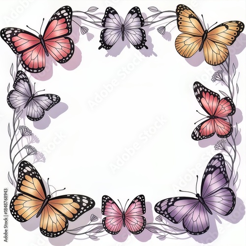 colorful butterfly floral frame border