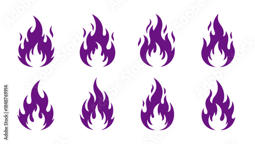 Fire flame icon collection with eight different flat vector designs