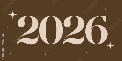 Modern 2026 typography with sparkles on brown background