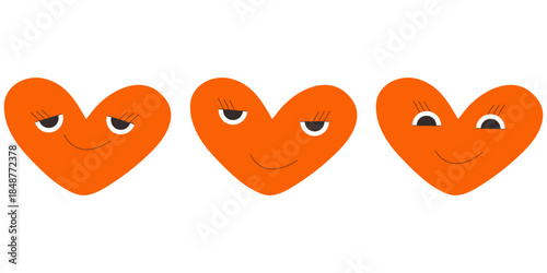 Cute hearts with different facial expressions. Vector illustration on isolated white background