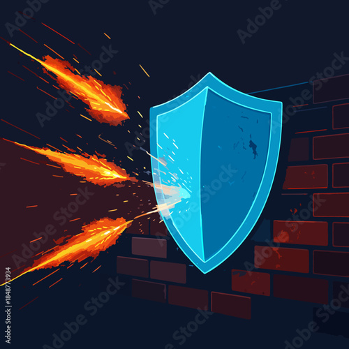 Firewall shield deflecting attacks