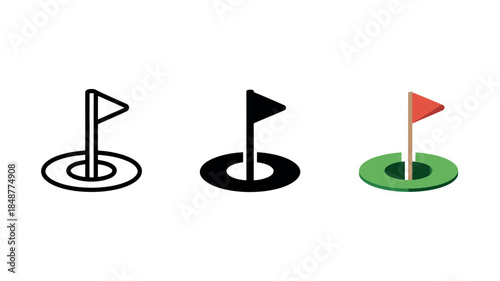 Golf Hole Flag Icons Set