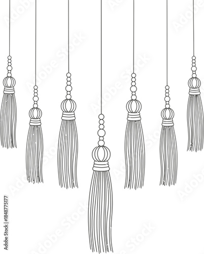 Stylized hanging tassel decoration or ornament. Luxury decor element. Vector illustration for design, fabric, textile, embellishment