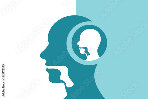 Silhouette of a person with a smaller head inside, symbolizing thoughts and inner voice