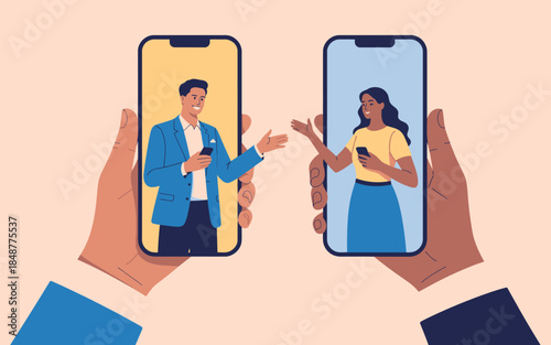 Online Communication, Remote Meeting, Virtual Conversation on Smartphones