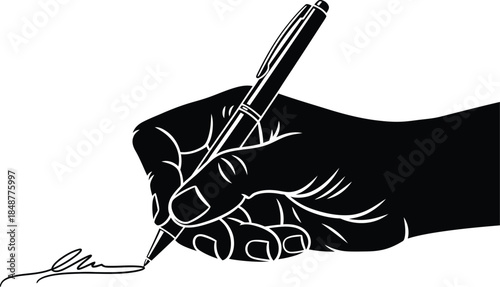 A hand holding a pen and writing on a surface