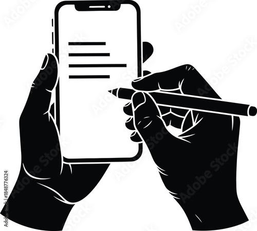 A person using a smartphone with a stylus