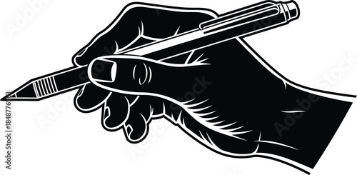 Hand holding a pencil in a vintage engraved style illustration vector