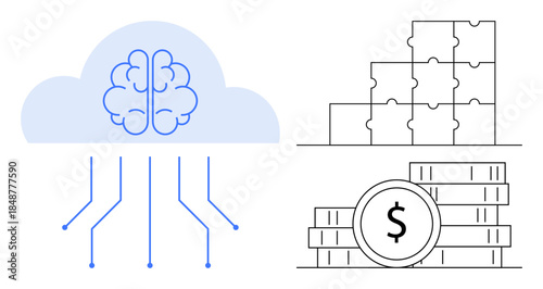 Cloud computing concept. Cloud computing enhances artificial intelligence integration, financial systems, and data analysis. Cloud computing supports scalable business models and optimization
