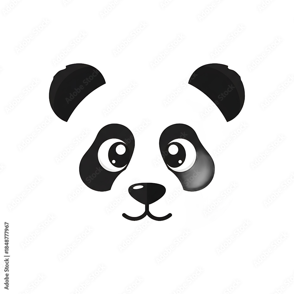 Fototapeta premium Stylized panda face illustration with black and white elements and transparent background