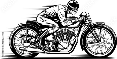 Vintage Motorcycle Racer: A classic illustration of a daring motorcycle racer, confidently leaning into a turn on a vintage racing bike, the epitome of speed and skill. 