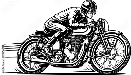 Vintage Motorcycle Racer: A classic illustration of a daring motorcycle racer, confidently leaning into a turn on a vintage racing bike, the epitome of speed and skill. 