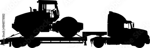 Road roller construction vehicle transportation silhouette vector illustration
