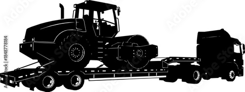 Road roller construction vehicle transportation silhouette vector illustration
