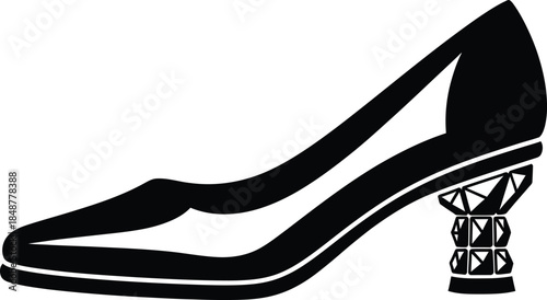 Luxury women's high heel pump icon with an ornate jewel encrusted heel design for premium fashion branding, bridal footwear retail, and elegant apparel graphic design.