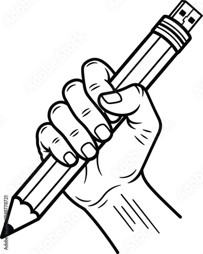 A hand grasping a pencil with a firm grip