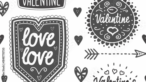 Valentine's Day graphic design elements with love hearts