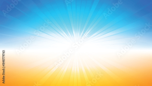 Bright summer sun rays background with blue sky and warm orange beach sand gradient