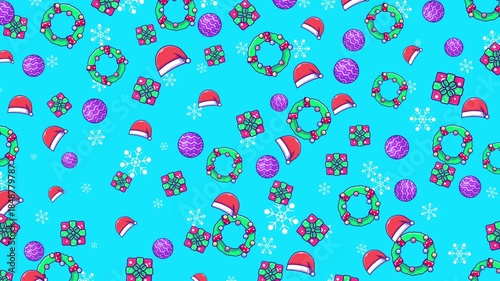 Festive blue background with scattered christmas decorations suitable for holidaythemed designs, greeting cards, social media posts, and festive advertisements.