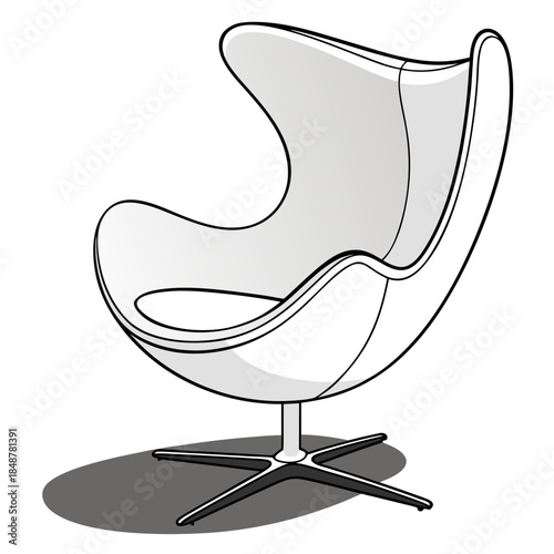 Egg shaped chair with metal base gray white