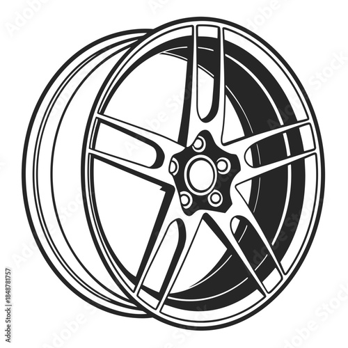 Black and silver car rim with five spokes wheel dual tone