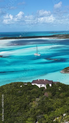 Exuma Skyline At Exuma In Black Point Bahamas. Seascape Skyline. Shades Of Blue Landscape. Summer Travel. Exuma Skyline In Exuma In Black Point Bahamas. Highrise Buildings.