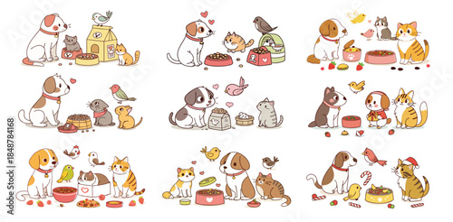 Products food dogs  cats  hamsters  birds cute white background  generate ai