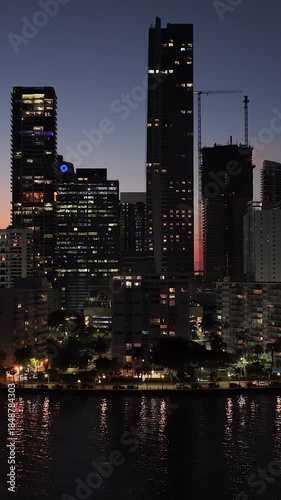Wallpaper Mural Miami Skyline At Miami In Florida United States. Sunset Biscayne Bay. Illuminated Cityscape. Downtown City. Miami Skyline At Miami In Florida United States. Amazing Sunset Sky. Torontodigital.ca