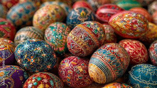 Textured Background of Ornate Traditional Easter Eggs