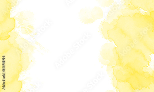 Yellow Watercolor Edge Splash Texture with White Center Abstract Background.