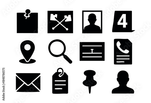 A collection of essential flat design business, communication, and web interface icons in black silhouettes, perfect for digital projects and applications — stock vector.