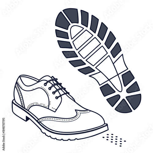 Title: Black and white of a sneaker with a textured sole and laces in a minimalist style