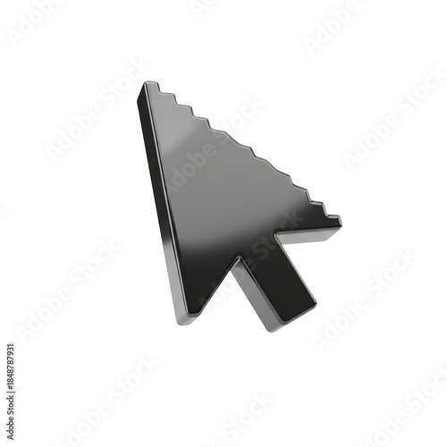 Shiny silver computer mouse cursor on black background