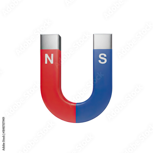 Colorful horseshoe magnet with north and south poles labeled