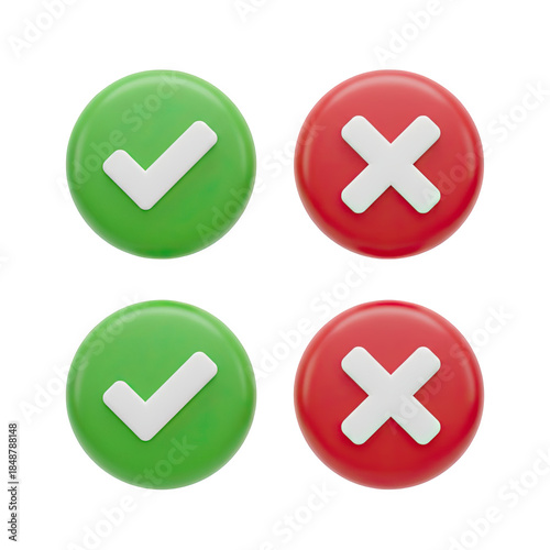 Green checkmark and red cross icons on black background