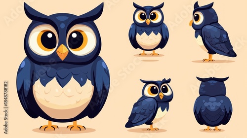 Wallpaper Mural Cute cartoon owl set, various poses, different angles Torontodigital.ca