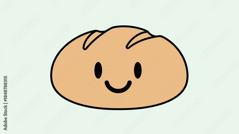 Fototapeta premium Cute Smiling Bread Loaf Character on Light Green Background