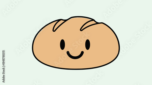 Cute Smiling Bread Loaf Character on Light Green Background