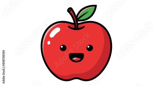 Cute Happy Red Apple Character Smiling on Isolated White Background