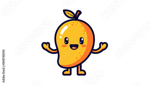 Cute Happy Mango Character Smiling on Isolated White Background