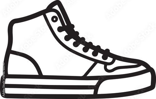 Black Line Vector Icon of High Top Sneaker Shoe Isolated on White Background